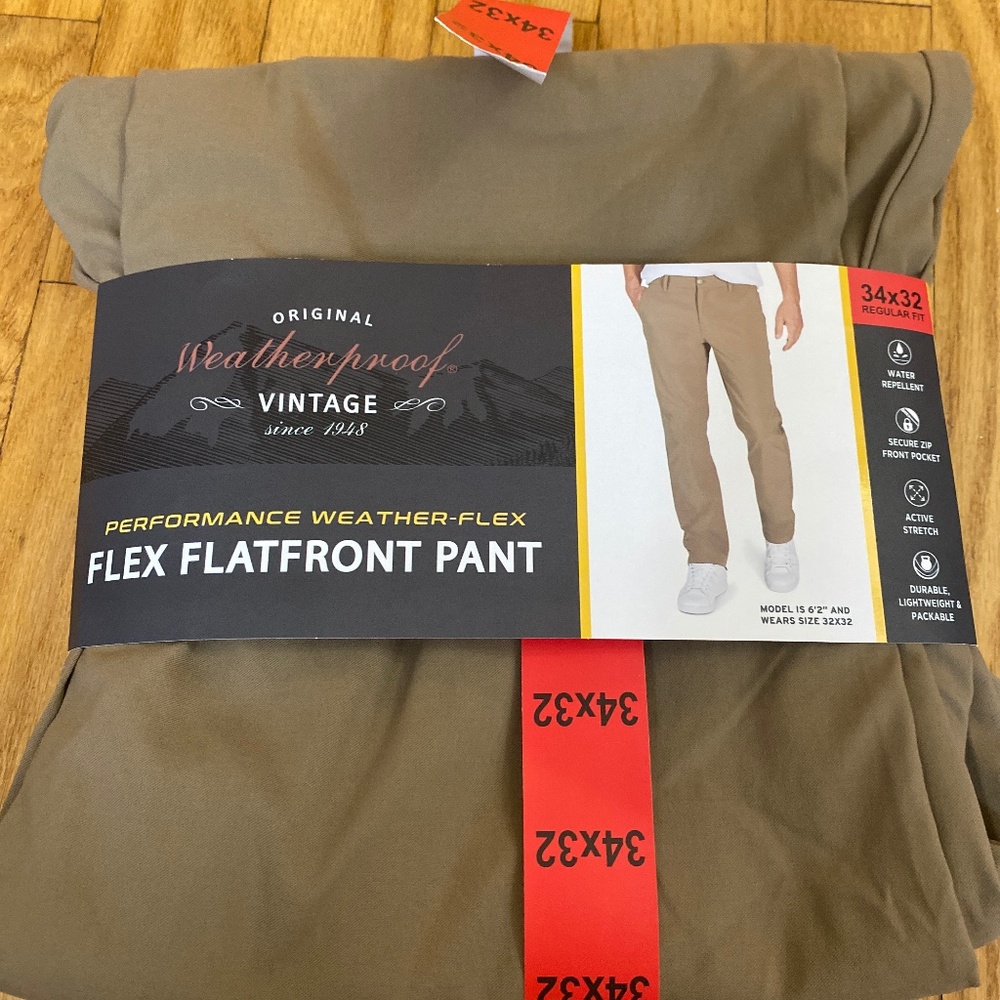 Mens Weatherproof Vintage Flex Flatfront Pant - 34x32 tan